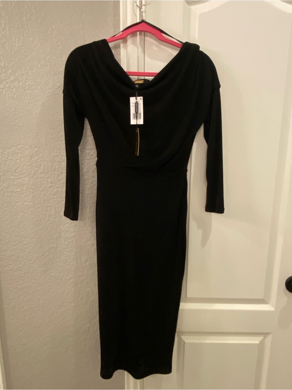 Alexia Admore NWT Black Cowl Neck Off Shoulder Long Sleeve Midi Bodycon Dress